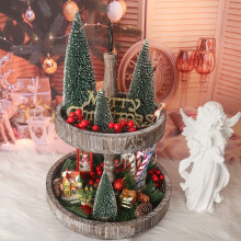 Christmas Tree Small Pine Trees the Wooden Base Home Desktop Decoration