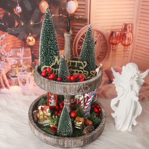 Christmas Tree Small Pine Trees  the Wooden Base Home Desktop Decoration