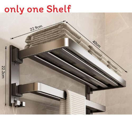 (40cm)Modern Space Aluminum Foldable Towel Rack Hooks Bathroom Storage Organization