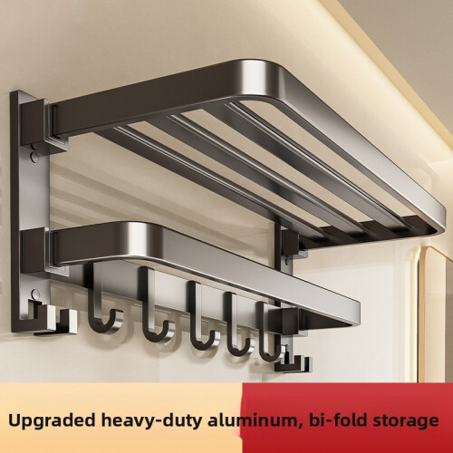 (40cm)Modern Space Aluminum Foldable Towel Rack Hooks Bathroom Storage Organization 1