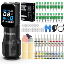 Tattoo-Maschine, kabellose Tattoo-Maschine, Tattoo-Maschinen-Set mit 20 Tattoo-Farben und 20 Tattoo-Nadeln [TT82]