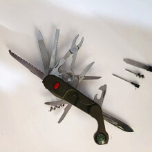 (Green)Mini Coltello Pieghevole 17 in 1 Affilato Portatile per Campeggio Emergenza Uso Autodifesa