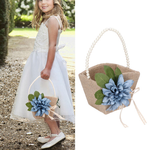 Retro Blumenkorb Leinen Perle für Blumenmädchen 2