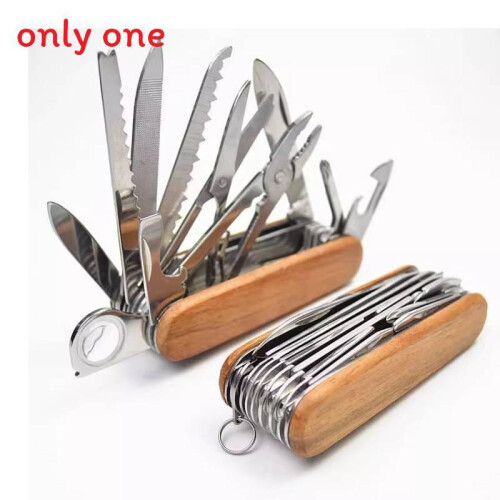 (Wood)17 In 1 Mini Folding Knife Sharp Portable For Camping Emergency Self Use Defense