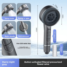 (Gray )Piano Pressure Boost Shower Head Modern Round Design With Massage Rain Spray For Home Use