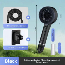 (Black 1.5m Stand)Piano Pressure Boost Shower Head Modern Round Design With Massage Rain Spray For Home Use