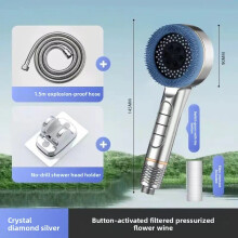 (Silver 1.5m Stand)Piano Pressure Boost Shower Head Modern Round Design With Massage Rain Spray For Home Use