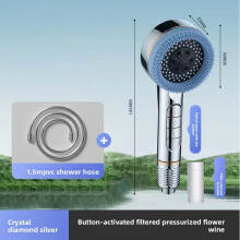 (Silver 1.5m Pipe)Piano Pressure Boost Shower Head Modern Round Design With Massage Rain Spray For Use Home