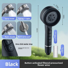 (Black )Piano Pressure Boost Shower Head Modern Round Design With Massage Rain Spray For Home Use
