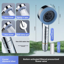 (Silver )Cabeça de chuveiro de aumento de pressão de piano design redondo moderno com massagem spray de chuva para uso doméstico