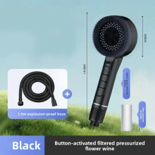 (Black 1.5m Pipe)Cabeça de chuveiro de aumento de pressão de piano design redondo moderno com massagem spray de chuva para uso doméstico