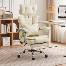 (Cream) HOMCOM Big and Tall Office Chair with Lumbar Support