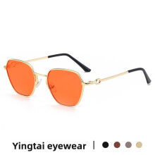(Gold Orange)Womens Square Sunglasses With Metal Frame For Travel And Fashion Accessories