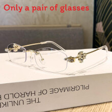 (Gold Blue)Summer Womens Blue Light Glasses With Rhinestone Decoration For Office Wear