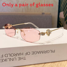 (Gold Pink Clear)Summer Womens Blue Light Glasses With Rhinestone Decoration For Office Wear