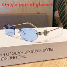 (Silver Clear Blue)Summer Womens Blue Light Glasses With Rhinestone Decoration For Office Wear