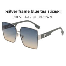 (Blue Yellow)Versatile Square Metal Sunglasses With Gradient Lenses For Leisure Statements