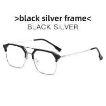 (Black Silver)Classic Metal Flat Glasses With Blue Light Filter For Long Face Casual Outings