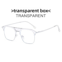 (Transparent Silver)Classic Metal Flat Glasses With Blue Light Filter For Long Face Casual Outings