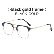 (Black Gold)Classic Metal Flat Glasses With Blue Light Filter For Long Face Casual Outings