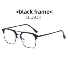 (Black)Classic Metal Flat Glasses With Blue Light Filter For Long Face Casual Outings