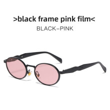 (Black Pink)Metal Frame Oval Sunglasses With Grey Lenses And Uv Protection Office For