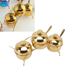 Gewürzdosen-Set 304 Edelstahl 3er mit Ständer Gold