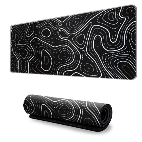 Stor musemåtte - Skrivebordspude med topografisk design Black M