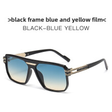 (Black Blue Yellow)Classic Square Sunglasses For Men With Uv400 Antiultraviolet Coating For Outdoor
