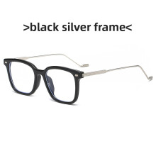 (Black Silver)Retro Geometry Flat Optical Glasses With Uv Protection For Long Face Shapes