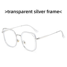 (Clear Silver)Unisex Square Glasses Frame With Geometric Design And Blue Light Filter Design