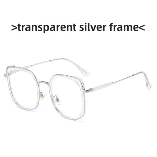 (Clear Silver)Unisex Square Glasses Frame With Geometric Design And Blue Light Filter Design