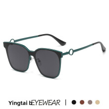 (Green Gray)Trendsetting Metal Square Sunglasses With Uv Protection For Street Photography