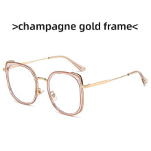 (Champagne Gold)Unisex Square Glasses Frame With Geometric Design And Blue Light Filter Design
