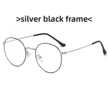 (Black Silver)Retro Metal Round Eyewear With Anti Blue Light Pc Lenses For Commuting Reading