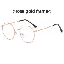(Rose Gold)Retro Metal Round Eyewear With Anti Blue Light Pc Lenses For Commuting Reading