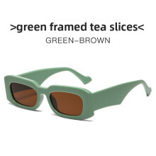 (Green Tea)Minimalist Geometric Square Sunglasses With Gray Lenses For Daily Travel Fashion