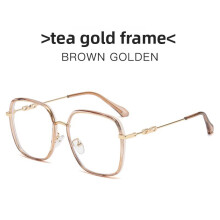 (Tea Gold)Trendy Clear Lens Eyewear With Pc Frame For Faceshaping Blue Light Protection
