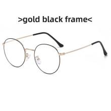 (Black Gold)Retro Metal Round Eyewear With Anti Blue Light Pc Lenses For Commuting Reading