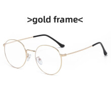 (Gold)Retro Metal Round Eyewear With Anti Blue Light Pc Lenses For Commuting Reading