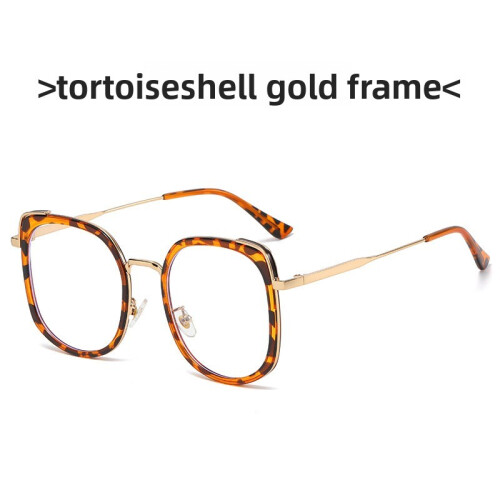 (Tortoise Gold)Unisex Square Glasses Frame With Geometric Design And Blue Light Filter Design