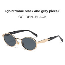 (Black Gray)Metal Frame Oval Sunglasses With Grey Lenses And Uv Protection For Office