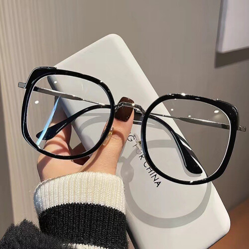 (Clear Silver)Unisex Square Glasses Frame With Geometric Design And Blue Light Filter Design 1