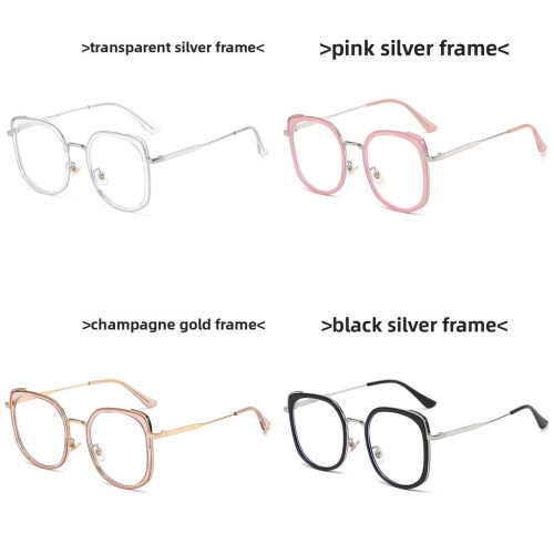 (Clear Silver)Unisex Square Glasses Frame With Geometric Design And Blue Light Filter Design 2