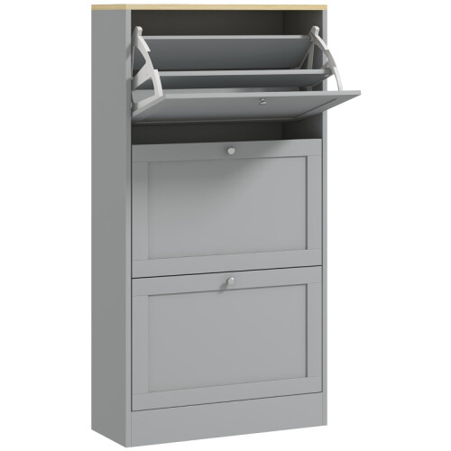 (Grey, Engineered Wood) Modern 3-Drawer Shoe Cabinet - Grey