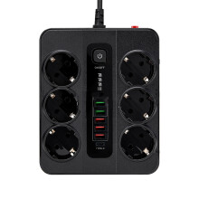 EU Typ-C 6-Wege-Steckdosenleiste mit 5 USB-Anschlüssen Black