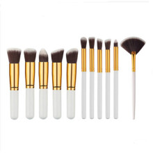 (11Pcs White Gold Fan )Makeup Brush Collection Foundation Eye Contouring Supplies Beauty Daily Use