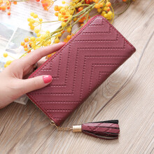 (Wine Red)Women Wallets Vintage Purses Solid Color Fashion Handbag Decoration Gift Simple
