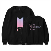 (Black,XL)Bts Pattern Printing Round Neck Long Sleeved Sweatshirt Unisex Clothing Fashion