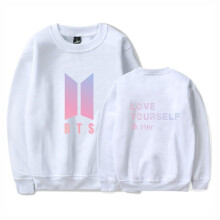 (White,3XL)Bts Pattern Printing Round Neck Long Sleeved Sweatshirt Unisex Clothing Fashion